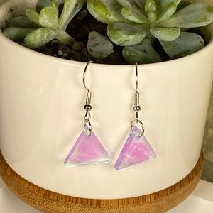 Pink swirl triangle earrings